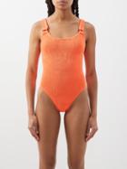 Hunza G - Domino Scoop-neck Crinkle-knit Swimsuit - Womens - Orange