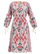 Matchesfashion.com D'ascoli - Amina Belted Ikat-print Silk-crepe Dress - Womens - Pink Multi