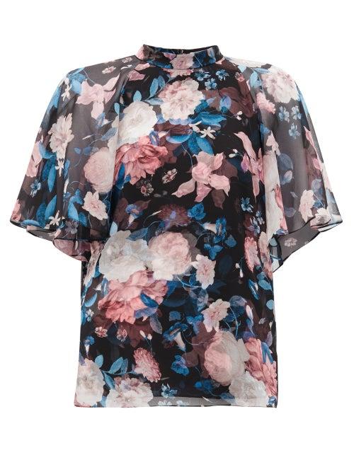 Matchesfashion.com Erdem - Bennett Floral-print Silk Crepe De Chine Blouse - Womens - Black Pink