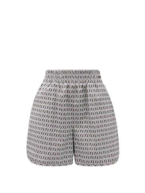 Ladies Activewear Fendi - Ff-print Mesh Shorts - Womens - White Black