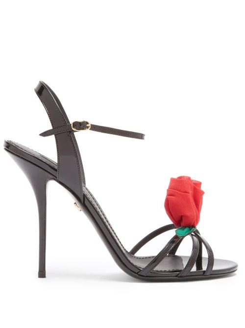 Matchesfashion.com Dolce & Gabbana - Rose Patent-leather Sandals - Womens - Black Red