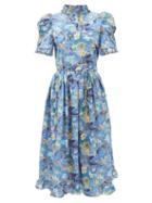 Horror Vacui - Leandra Floral-print Cotton-poplin Dress - Womens - Blue Multi