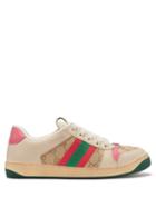 Gucci - Screener Gg-logo Distressed-leather Trainers - Womens - Multi