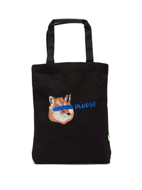 Matchesfashion.com Ader Error X Maison Kitsun - Logo Embroidered Cotton Canvas Tote Bag - Mens - Black