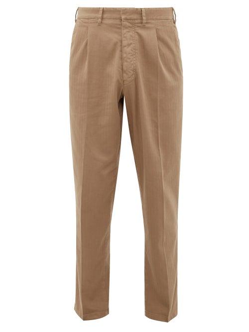 Matchesfashion.com The Gigi - Santiago Cotton Blend Twill Tapered Trousers - Mens - Dark Beige