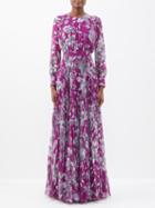 Erdem - Lindsay Floral-print Pleated Voile Gown - Womens - Magenta