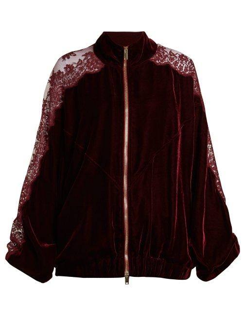 Matchesfashion.com Stella Mccartney - Lace Insert Stripe Trimmed Zip Up Sweatshirt - Womens - Burgundy