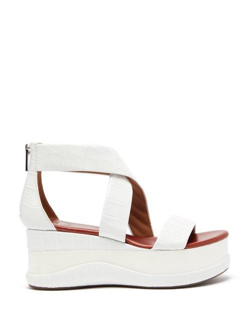 Matchesfashion.com Chlo - Crocodile Effect Leather Flatform Sandals - Womens - White