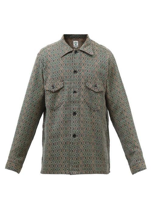 South2 West8 - Smokey Flap-pocket Cotton-jacquard Shirt - Mens - Multi