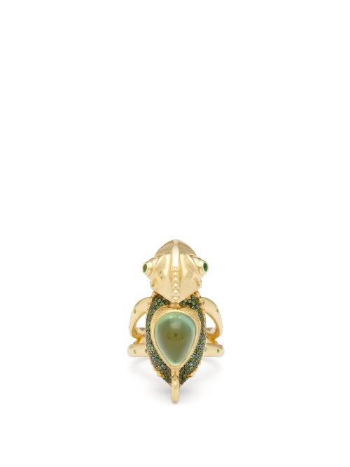 Matchesfashion.com Daniela Villegas - Alexander Fleming Prehnite And Garnet Ring - Womens - Green