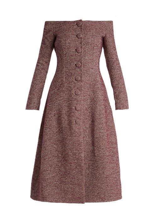 Matchesfashion.com Brock Collection - Camilla Off The Shoulder Wool Blend Dress - Womens - Purple