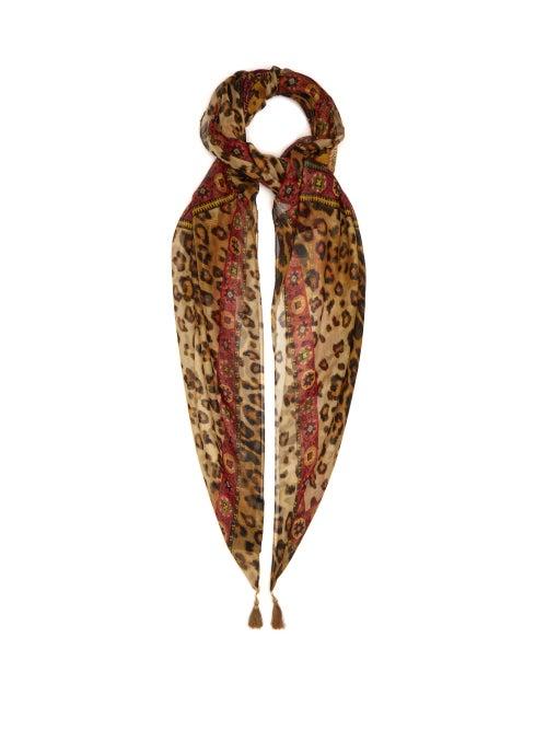 Matchesfashion.com Etro - Tassel Embellished Printed Silk Chiffon Scarf - Womens - Brown
