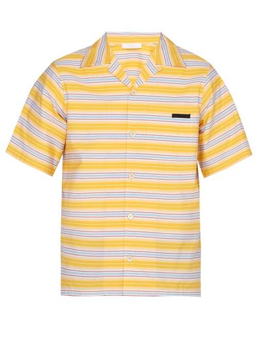 Matchesfashion.com Prada - Striped Cotton Shirt - Mens - Yellow Multi