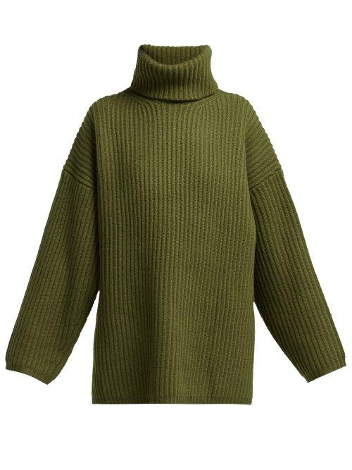 Matchesfashion.com Acne Studios - Ribbed Knit Roll Neck Wool Sweater - Womens - Khaki