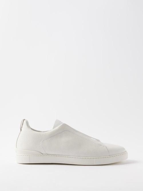 Zegna - Triple Stitch Leather Trainers - Mens - White
