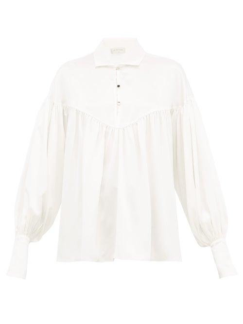 Matchesfashion.com Lee Mathews - Mae Balloon Sleeve Silk Satin Blouse - Womens - Ivory