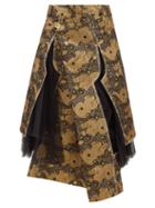 Junya Watanabe - Deconstructed Dragon-brocade And Tulle Skirt - Womens - Black Multi