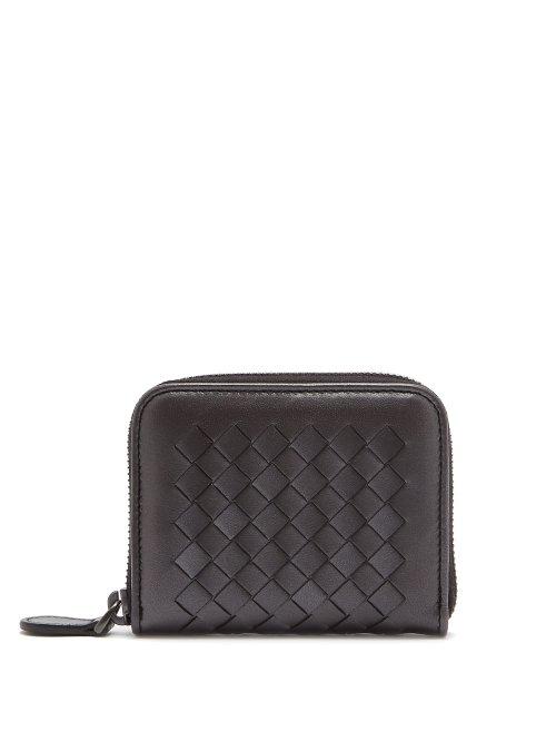 Matchesfashion.com Bottega Veneta - Intrecciato Zip Around Leather Wallet - Womens - Silver