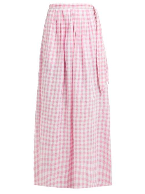 Matchesfashion.com Anaak - Devika Tie Waist Gingham Cotton Skirt - Womens - Pink Print
