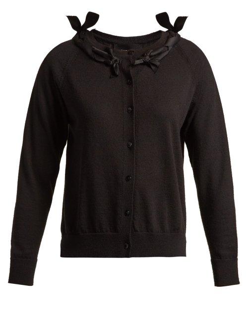 Matchesfashion.com Simone Rocha - Ribbon Trimmed Merino Wool Blend Cardigan - Womens - Black