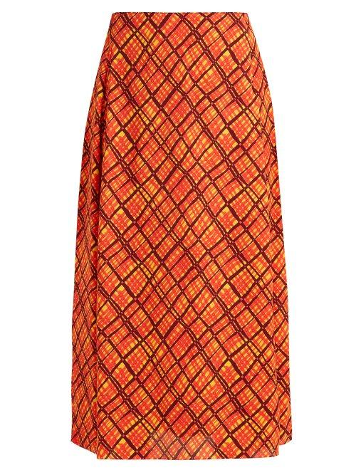 Matchesfashion.com Marni - Checked Crepe Midi Skirt - Womens - Orange Print