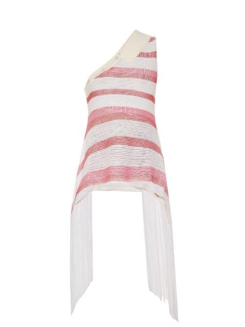 Stella Mccartney Fringed Striped Mesh-knit One-shoulder Top