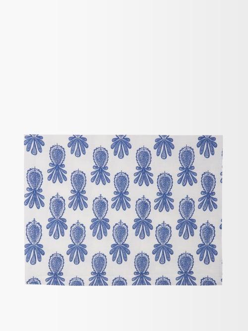 La Doublej - Set Of Two Pineapple-print Linen Placemats - Womens - Blue Multi