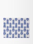 La Doublej - Set Of Two Pineapple-print Linen Placemats - Womens - Blue Multi