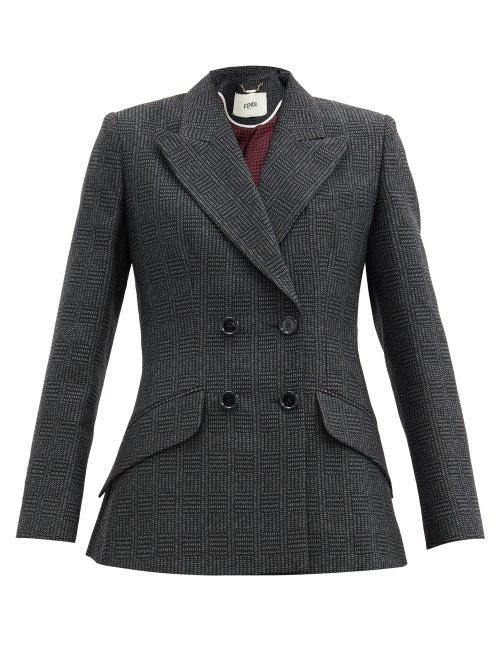 Matchesfashion.com Fendi - Double-breasted Houndstooth-wool Jacket - Womens - Grey