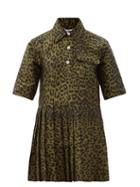 Matchesfashion.com Ganni - Pleated Leopard-jacquard Mini Shirt Dress - Womens - Leopard