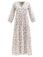 Muzungu Sisters - Frangipani Pig-print Cotton Kaftan Dress - Womens - Ivory Multi