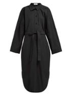 Matchesfashion.com Lemaire - Tie Waist Cotton Poplin Shirtdress - Womens - Black