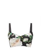 Dolce & Gabbana - Rose-print Silk-blend Satin Cropped Top - Womens - Black White