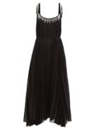 Ladies Rtw Christopher Kane - Bead-fringed Pleated-georgette Maxi Dress - Womens - Black