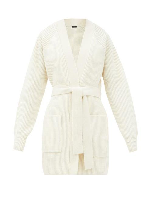 Matchesfashion.com Joseph - Belted Ribbed Merino-wool Cardigan - Womens - Ivory