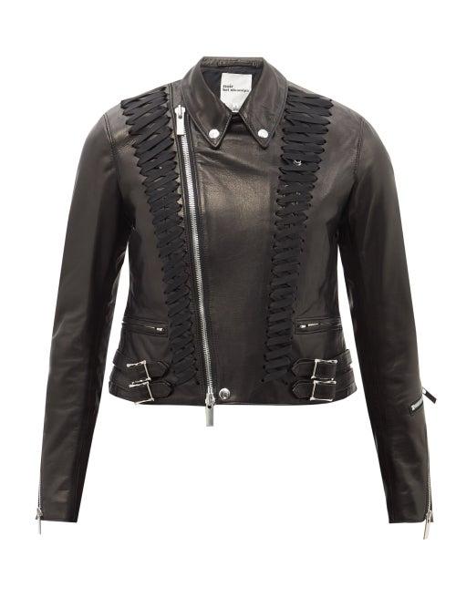 Noir Kei Ninomiya - Laced-ribbon Leather Biker Jacket - Womens - Black