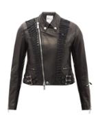 Noir Kei Ninomiya - Laced-ribbon Leather Biker Jacket - Womens - Black