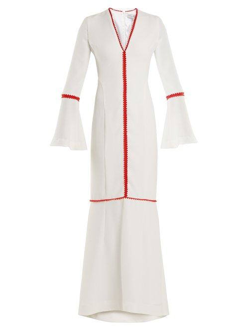 Matchesfashion.com Galvan - Chan Chan Pompom Trimmed Crepe Gown - Womens - White Multi