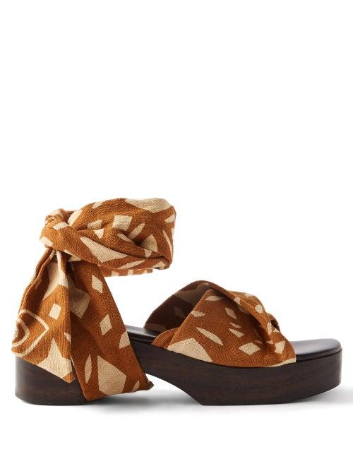 Brother Vellies - Balabou Batik-dyed Wooden Sandals - Womens - Orange