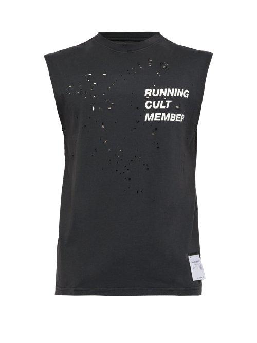 Matchesfashion.com Satisfy - Cult Moth Eaten Cotton T Shirt - Mens - Black