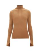Petar Petrov - Tavi High-neck Ribbed-knit Silk Sweater - Womens - Beige