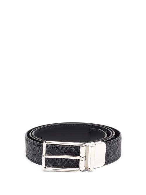 Matchesfashion.com Dunhill - Reversible Logo-print Grained-leather Belt - Mens - Black