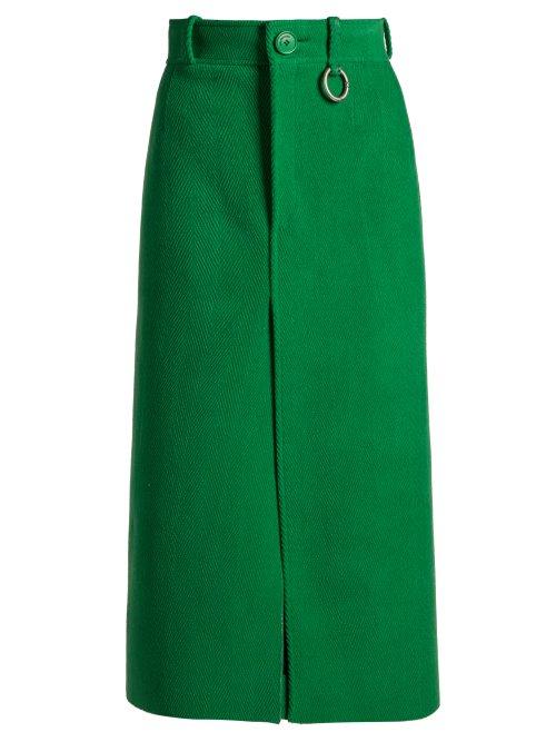 Matchesfashion.com Balenciaga - Wool High Rise Split Front Skirt - Womens - Green