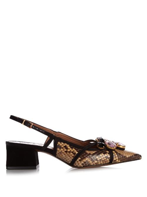 Marni Snakeskin Crystal-embellished Pumps
