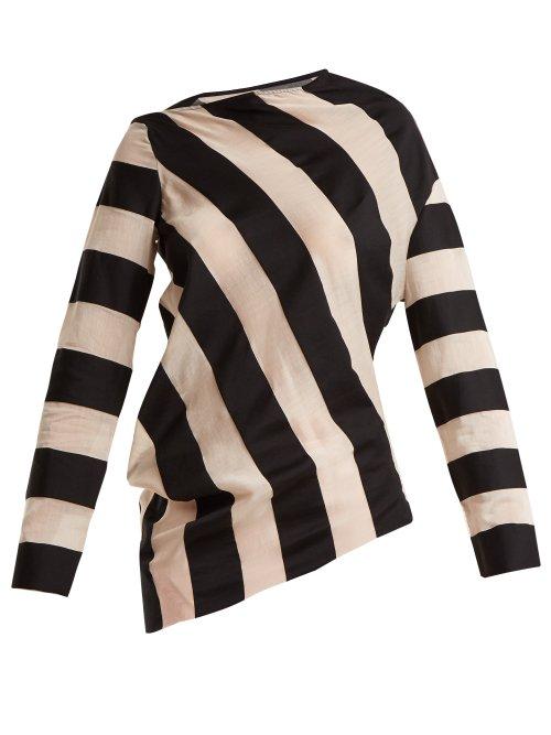 Matchesfashion.com Marques'almeida - Asymmetric Hem Striped Cotton Blend Top - Womens - Black White