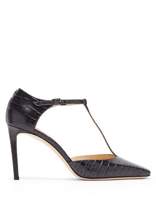 Matchesfashion.com Jimmy Choo - Lexica Mary Jane Crocodile Effect Leather Pumps - Womens - Dark Grey