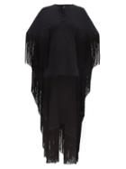 Ladies Rtw Taller Marmo - 1970 Fringed Cape-back Crepe Mini Dress - Womens - Black