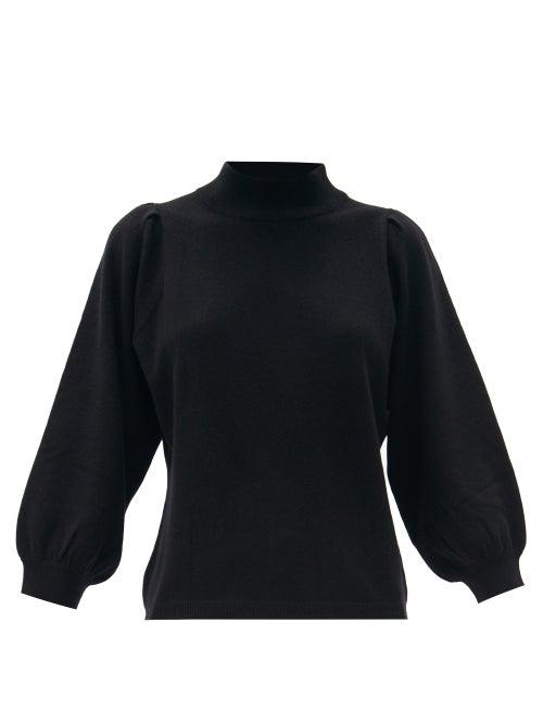 Matchesfashion.com Allude - Funnel-neck Balloon-sleeve Wool-blend Sweater - Womens - Black