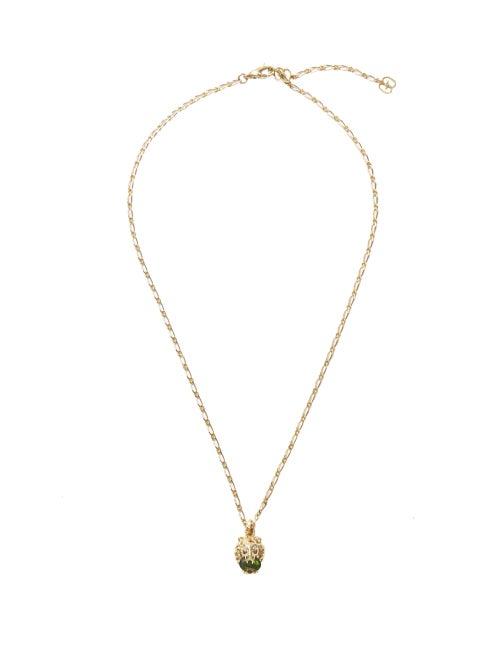Matchesfashion.com Gucci - Lion-head Diamond, 18kt Gold & Diopside Necklace - Womens - Green Gold