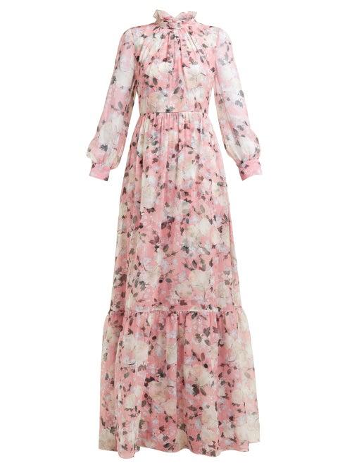 Matchesfashion.com Erdem - Clementine Floral Print Silk Voile Gown - Womens - Pink Print